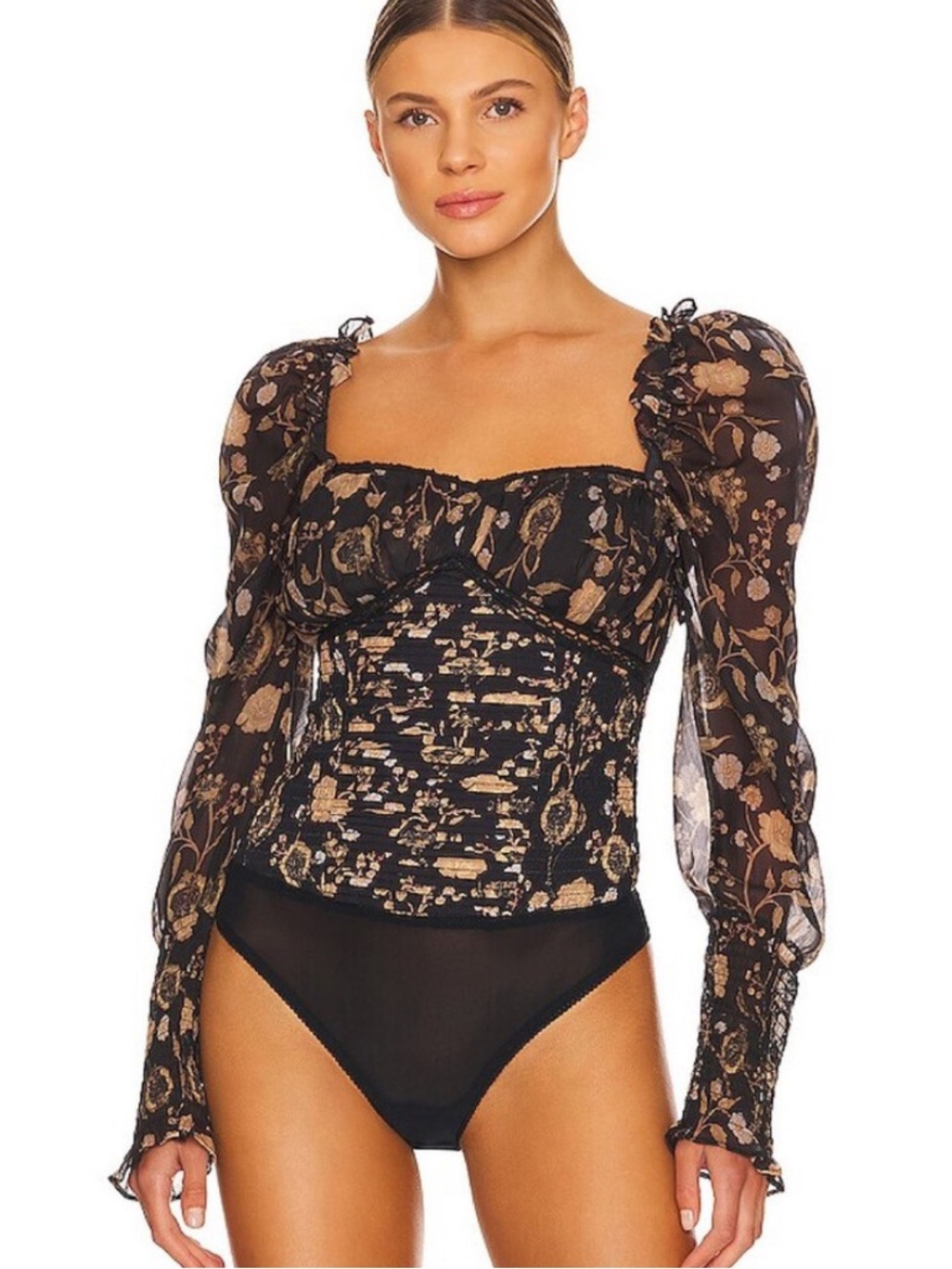 Free People Brunch Date Bodysuit in black combo size XS NWT